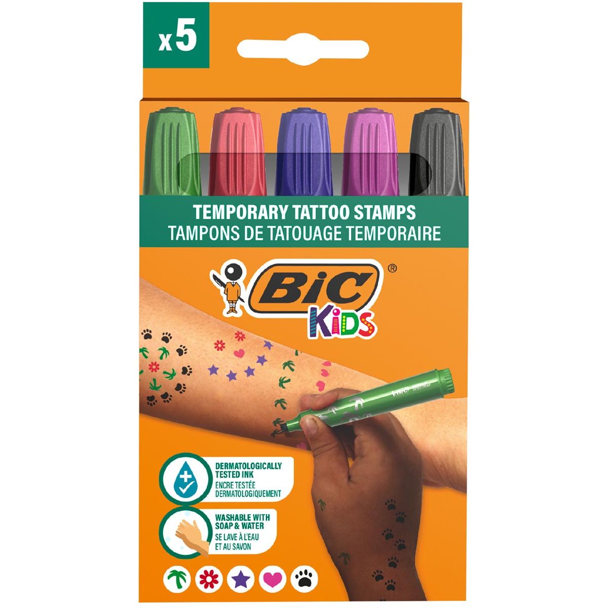Bic Kids - Tampons de tatouage temporaire enfants, assortis, lot de 5 pièces
