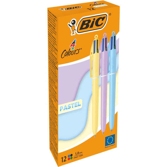 Bic - Bolígrafo Colors tel 4 colores, mediano, tintas clásicas, µcaja de 12 piezas