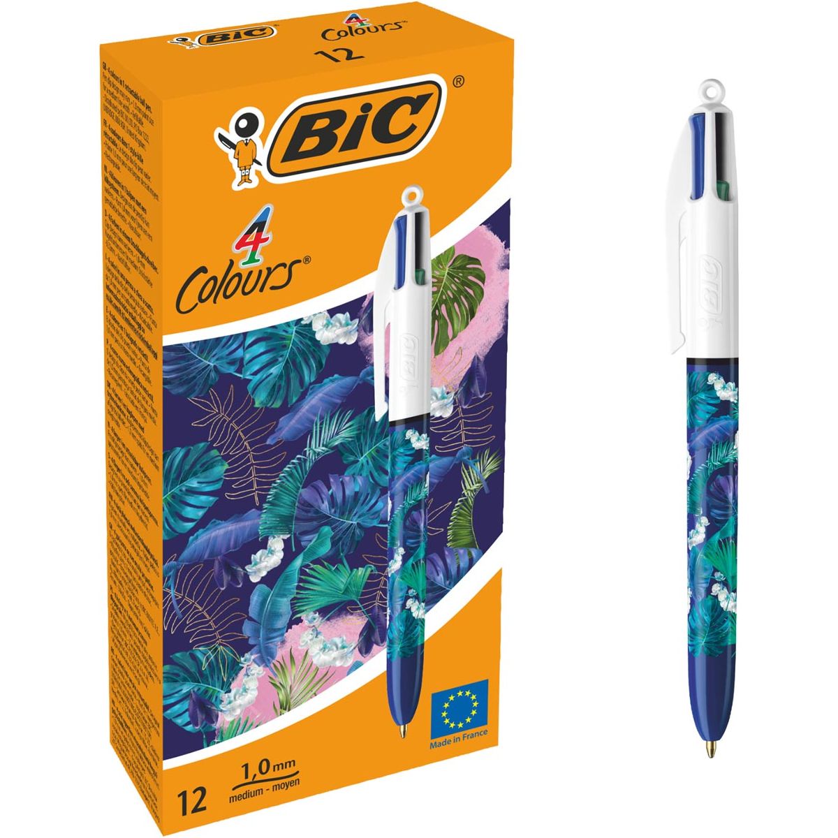 Bic - Colours Tie - Dye 4-kleurenbalpen, medium, klassieke inktkleuren, doos van 12 stuks