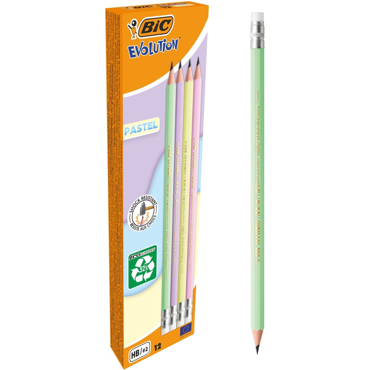 BIC -  grafietpotlood Evolution tel HB met gom, doos van 12 stuks, assorti