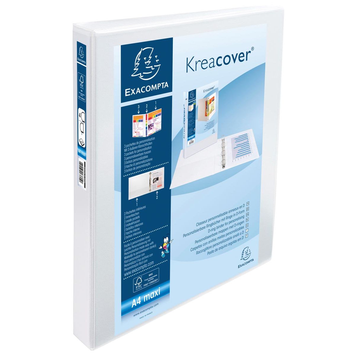Exacompta - Ring binder PP Kreacover A4+ 4D-R 25mm white