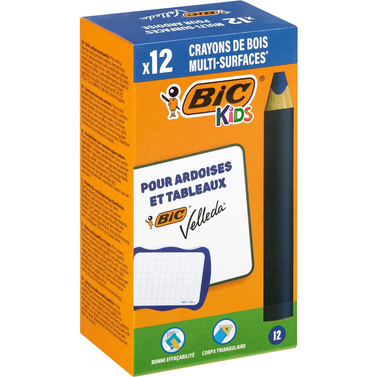 BIC KIDS - Crayon pour enfants pour tableaux blancs multisury, bleu, boîte de 12 pièces