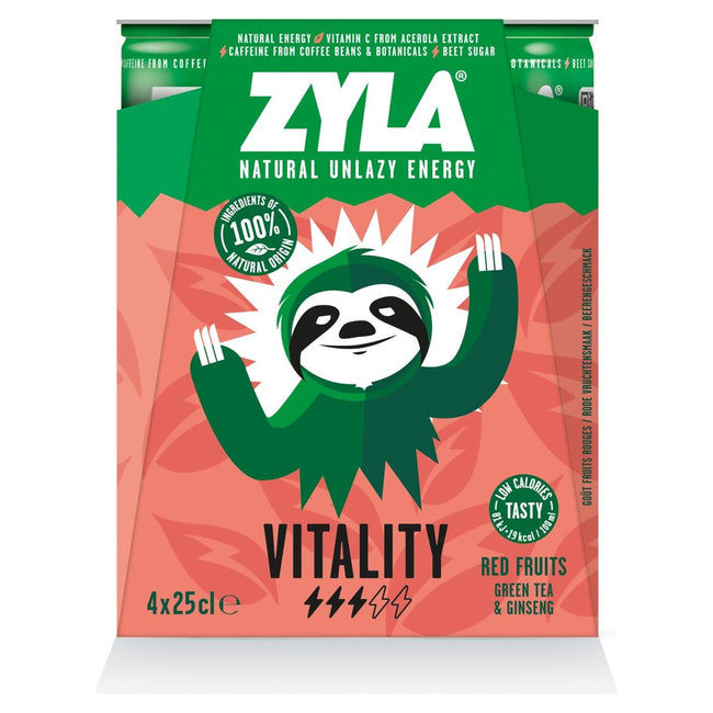 Zyla - Zyla Energy Drink Vitalität, rote Früchte, Dose von 25 Cl, Packung von 4 Teilen