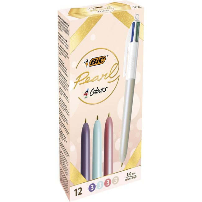 BIC -  4-kleurenbalpen Pearl, doos van 12 stuks, assorti