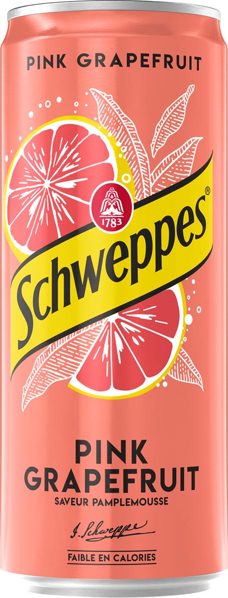 Schweppes - Pink grapefruit soft drink, sleek 33 cl can, pack of 24