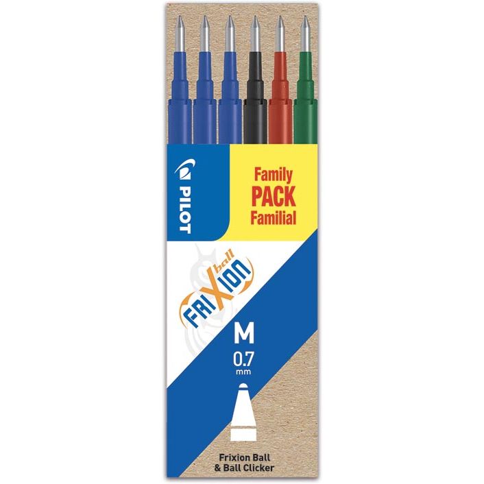 Pilot - recharge pour Frixion Ball et Frixion Ball Clicker, étui de 6 pièces aux couleurs classiques