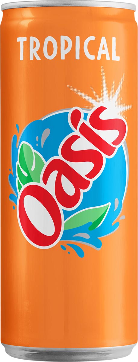 Oasis -   Tropical vruchtenlimonade, sleek blik van 33 cl, pak van 24 stuks