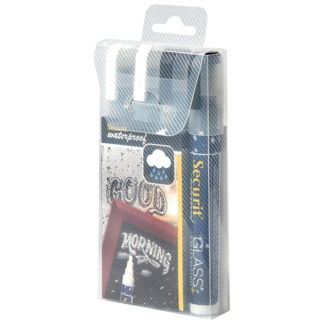 Securit - Waterproof krijtmarker medium zwart/wit, blister met 4 stuks