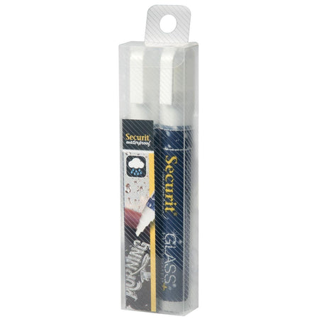 Securit -  Waterproof krijtmarker medium wit, blister met 2 stuks