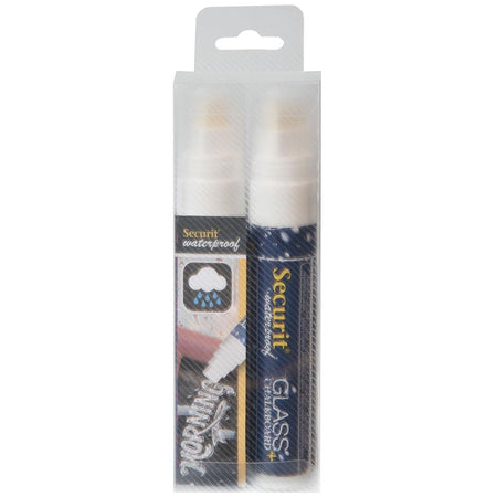 Securit - Rotulador de tiza impermeable grande blanco, blister de 2 piezas