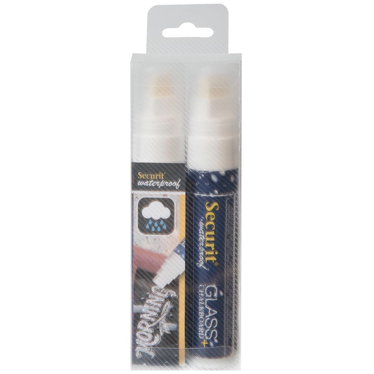 Securit - Pennarello a gesso impermeabile grande bianco, blister da 2 pezzi