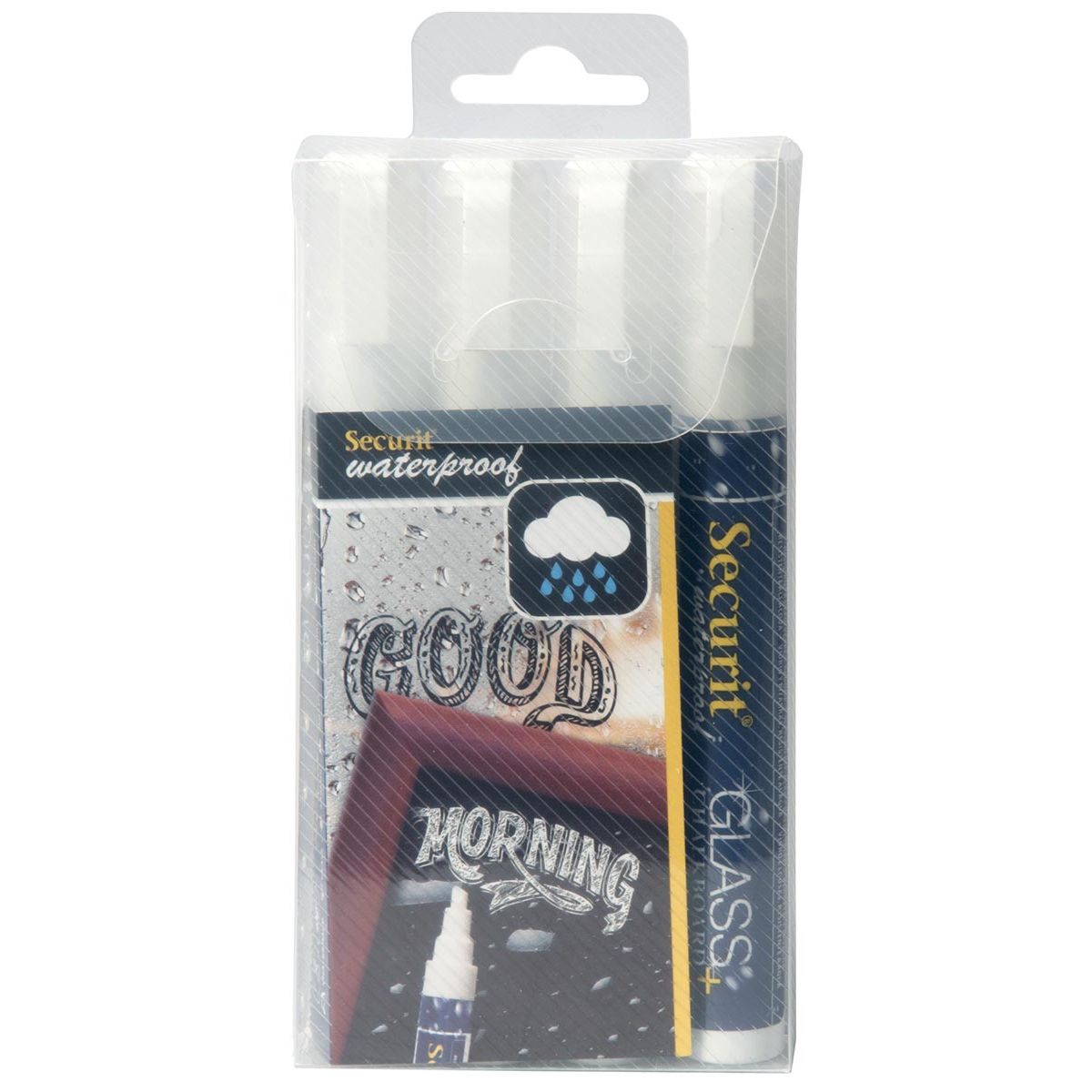 Securit - Waterproof chalk marker medium white, blister with 4 pieces