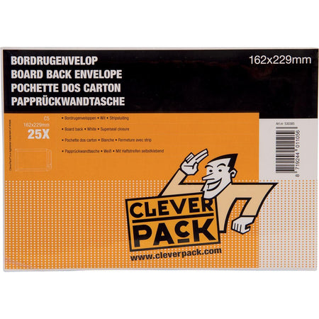 Cleverpack -   bordrugenveloppen, ft 162 x 229 mm, met stripsluiting, wit, pak van 25 stuks