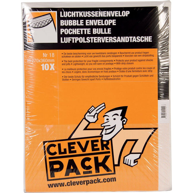 Cleverpack -   luchtkussenenveloppen, ft 270 x 360 mm, met stripsluiting, wit, pak van 10 stuks