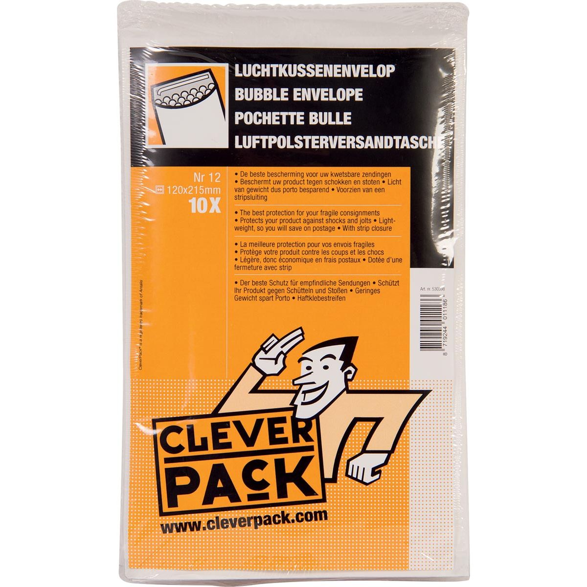 Cleverpack -   luchtkussenenveloppen, ft 120 x 215 mm, met stripsluiting, wit, pak van 10 stuks