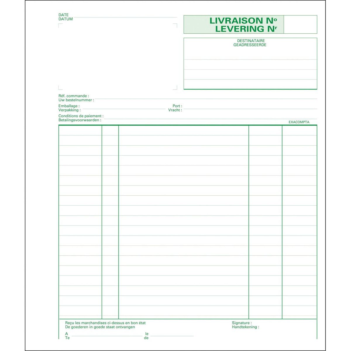 Exacomta - livraisons, ft 21 x 18 cm, dupli (50 x 2 feuilles), bilingue (NL / FR)