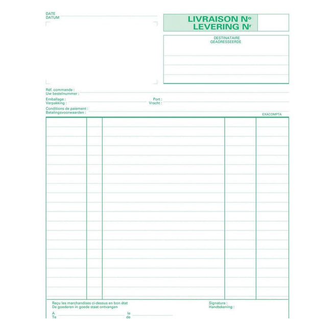 Exacompta - suministros, pies 21 x 18 cm, tripli (50 x 3 hojas), bilingüe (NL/FR)