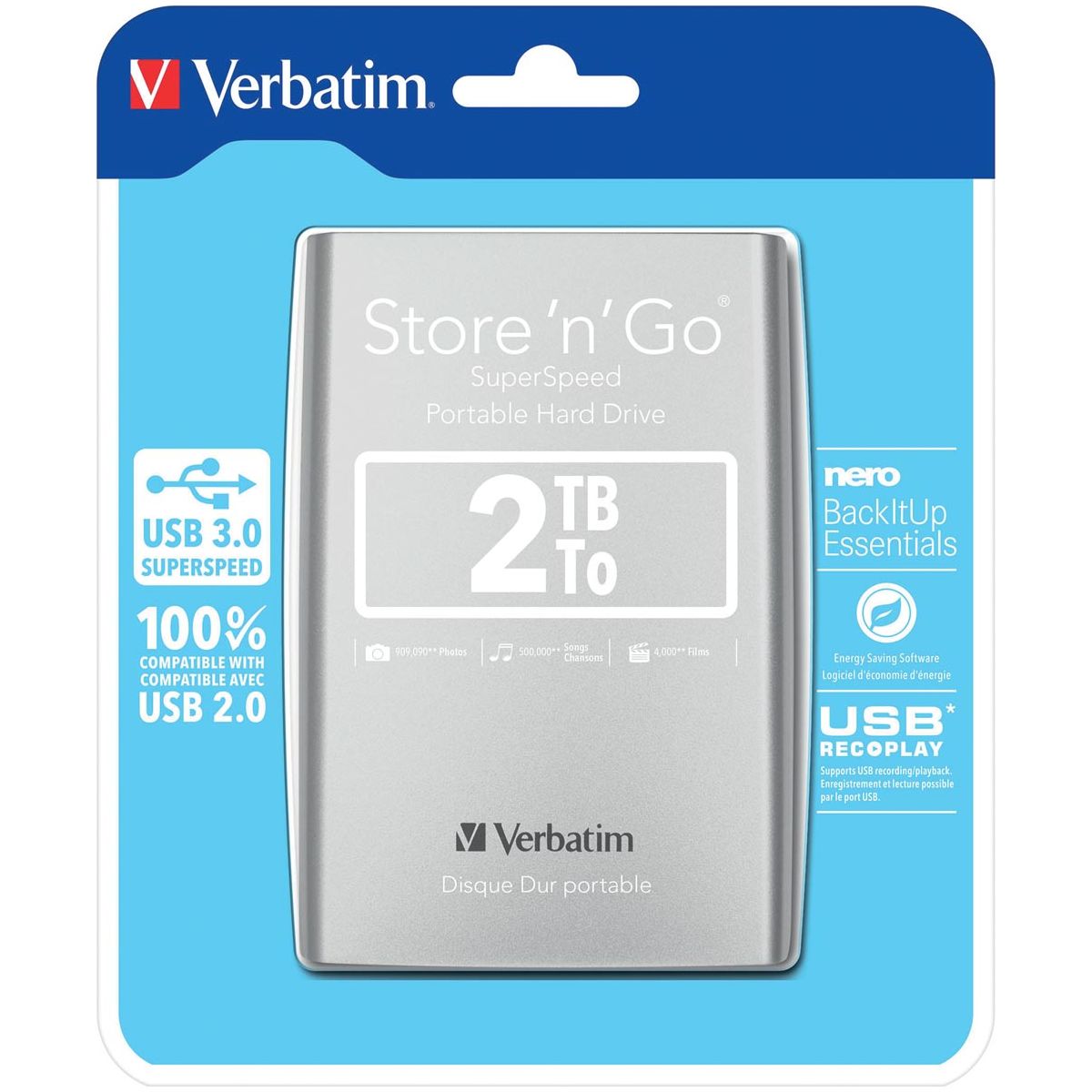 Verbatim - Verbatim harde schijf 3.0 Store 'n' Go, 2 TB, zilver