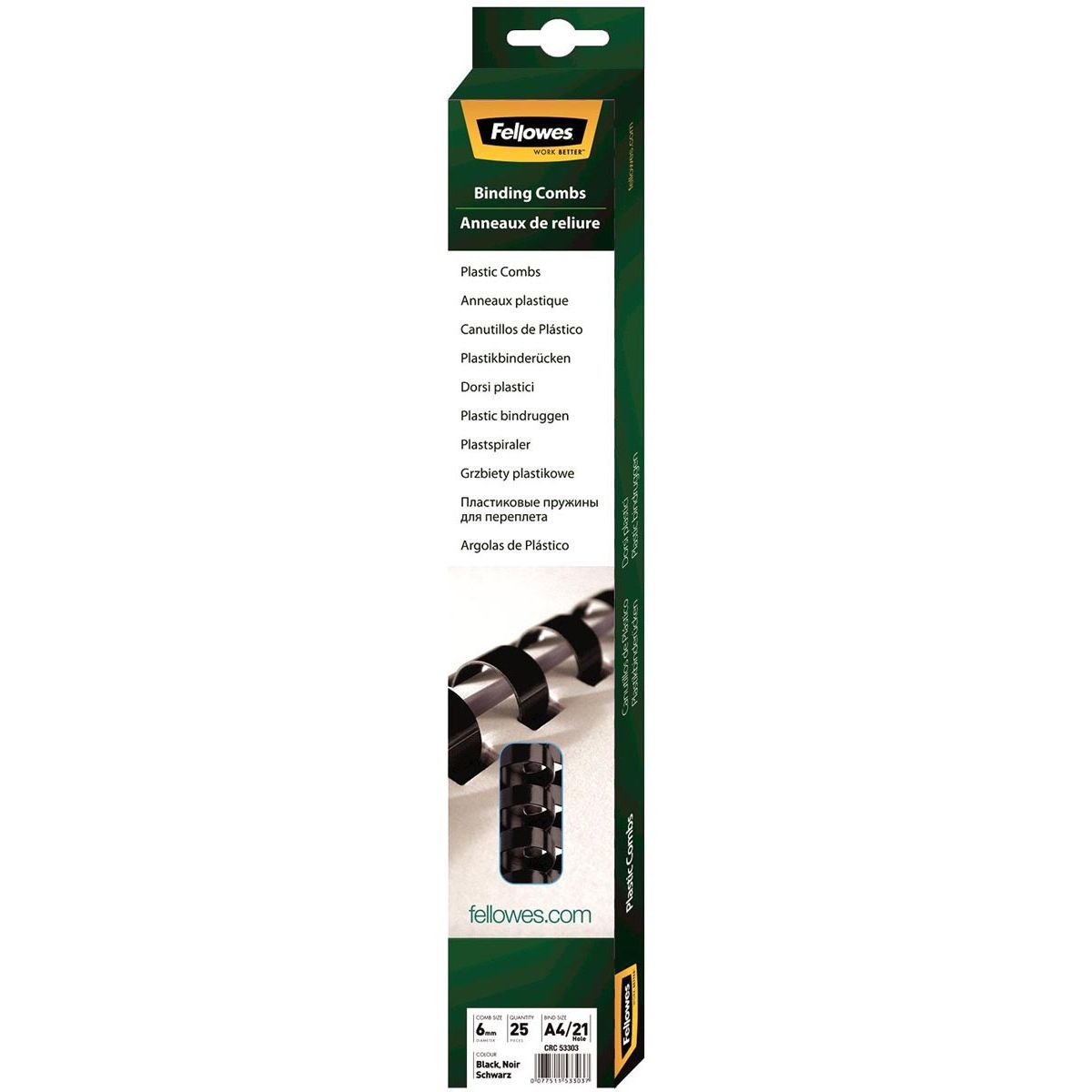 Fellowes -  bindruggen, doos van 25 stuks, 6 mm, wit