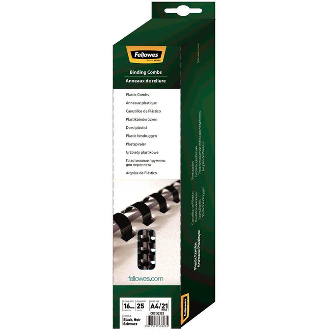 Fellowes -  bindruggen, pak van 25 stuks, 16 mm, zwart