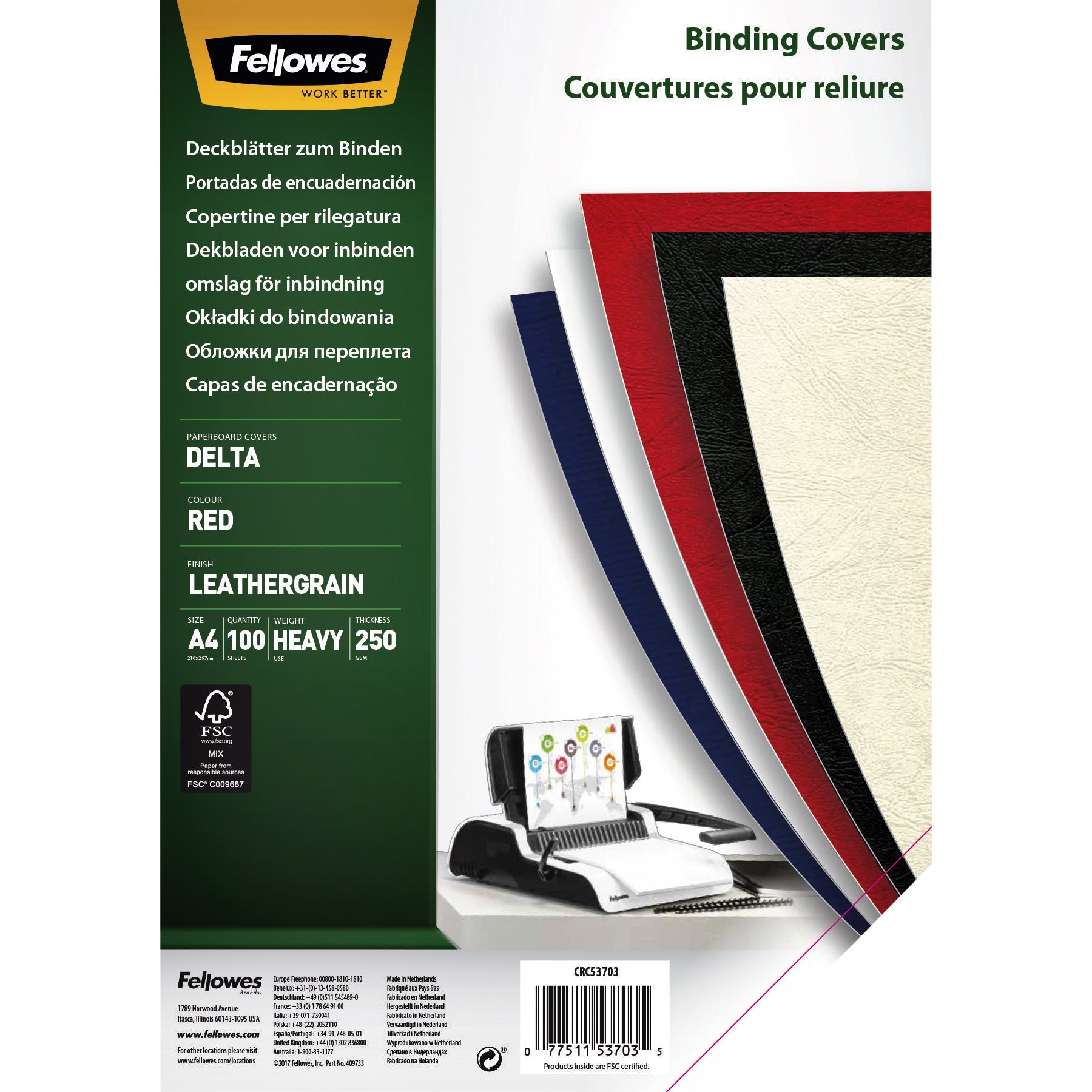 Fellowes - Cover page a4 leather look red