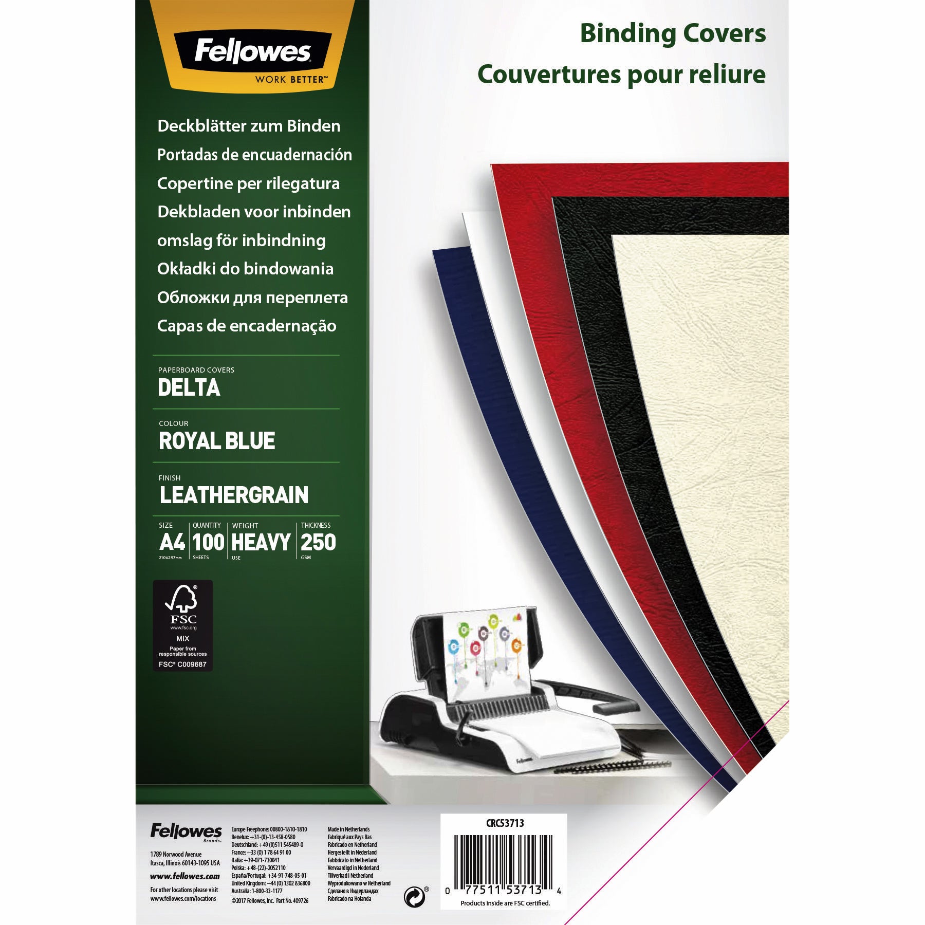 Fellowes - Cover page a4 leather look royal blue