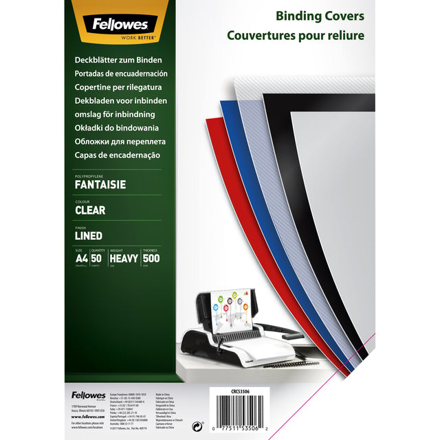 Fellowes - Voorblad A4 PP 500micron transparant lijnen 50 stuks