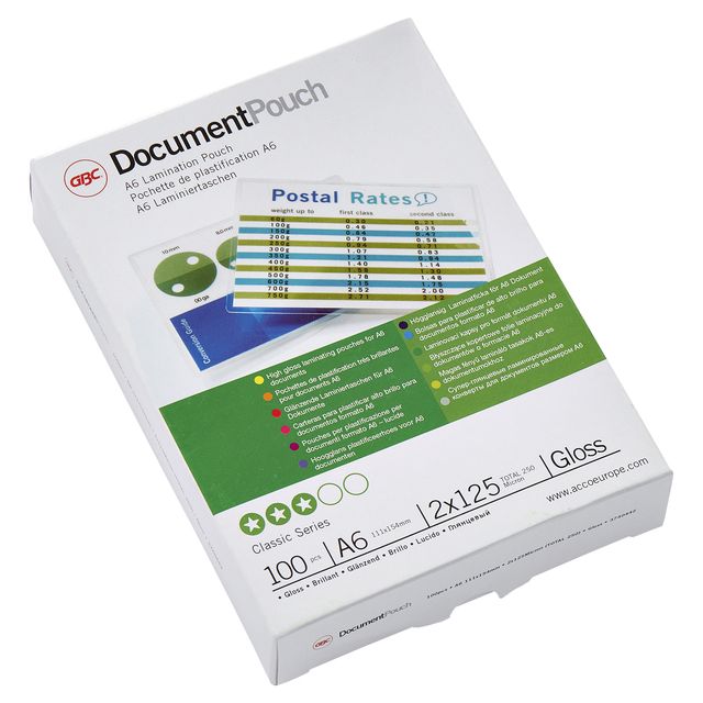 GBC -  Document Lamineerhoezen A6 2x125 micron Glanzend (100)