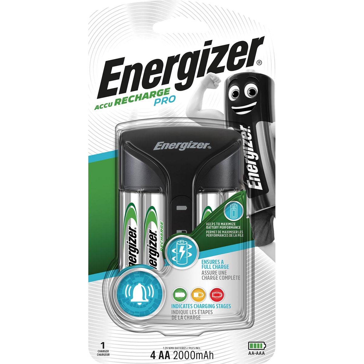 Energizer -  batterijlader Pro Charger, inclusief 4 x AA batterij, op blister