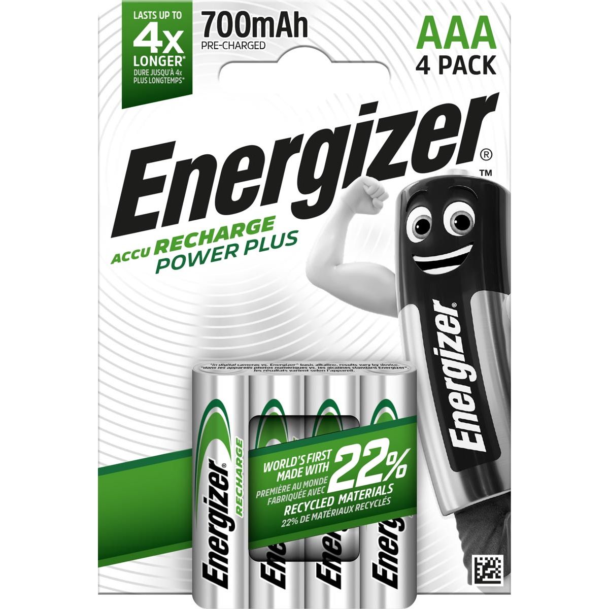 Energizer -  herlaadbare batterijen Power Plus AAA, blister van 4 stuks