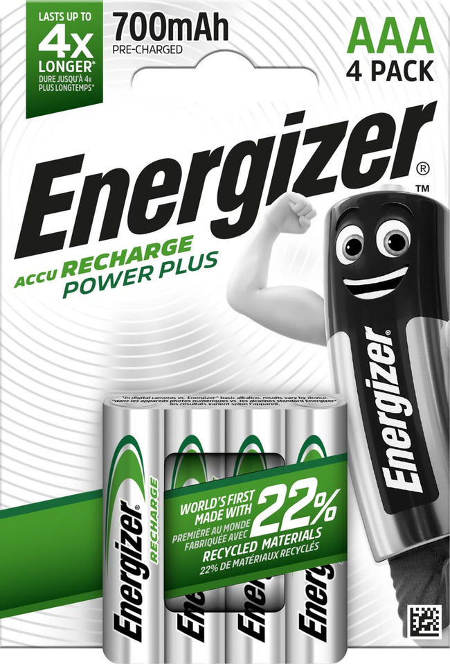 Energizer - herlaadbare batterijen Power Plus AAA, blister van 4 stuks