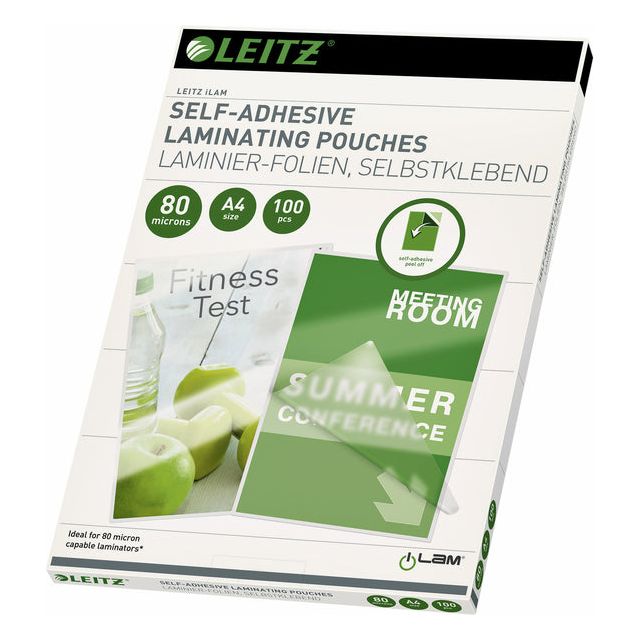 Leitz - Eva lamineerhoes ft A4, 160 micron (2 x 80 micron), zelfklevend, pak van 100 stuks