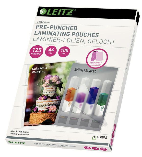 Leitz - iLAM lamineerhoes ft A4, 250 micron (2 x 125 micron), geperforeerd, pak van 100 stuks