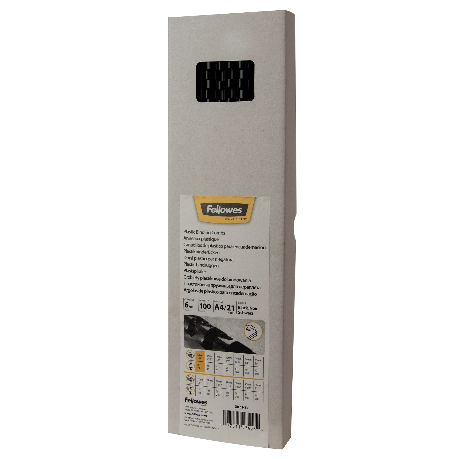 Fellowes - Dorso di rilegatura 6mm 21 anelli a4 nero