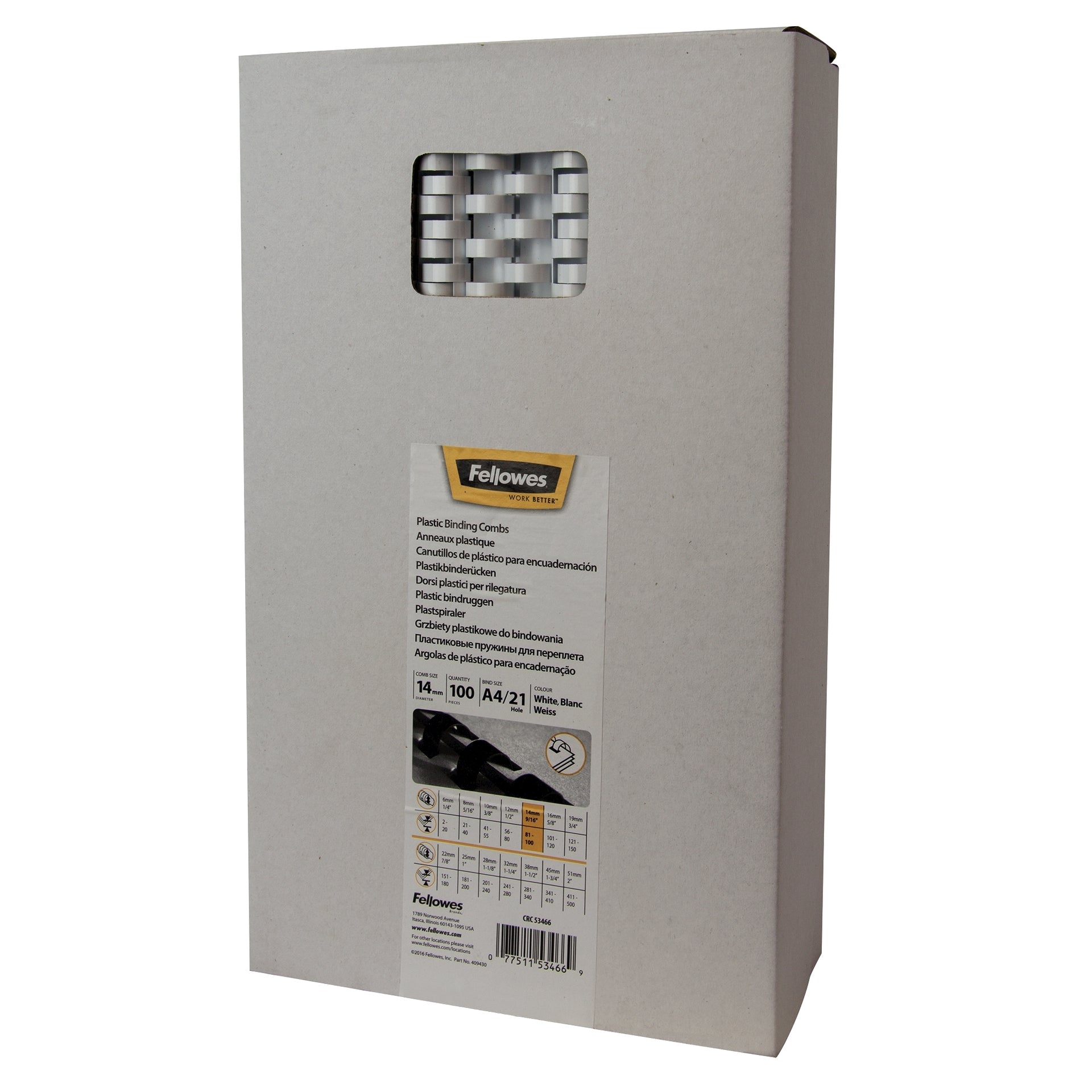 Fellowes - Dorso di rilegatura 14 mm 21 anelli a4 bianco