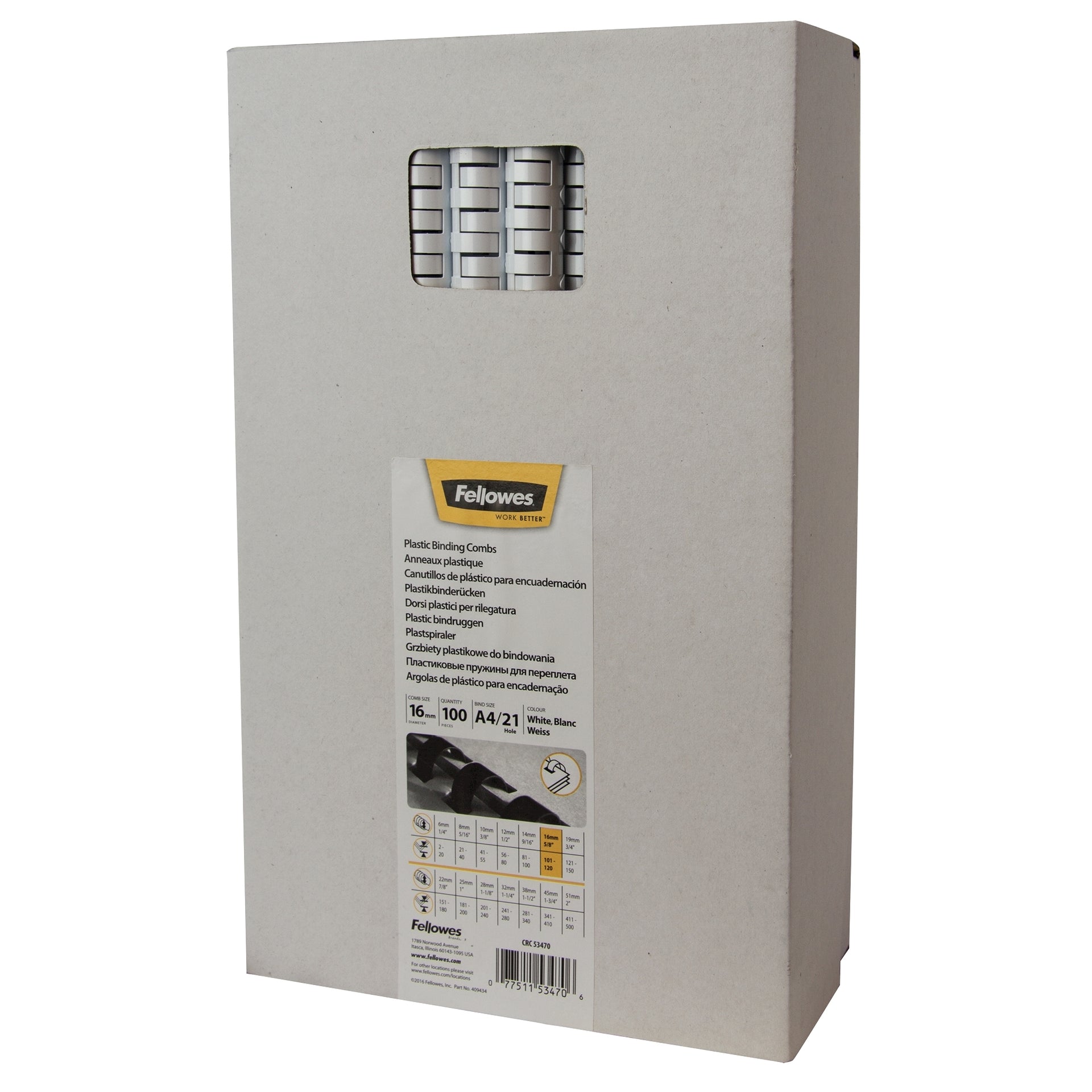 Fellowes - Binding spine 16mm 21 rings a4 white