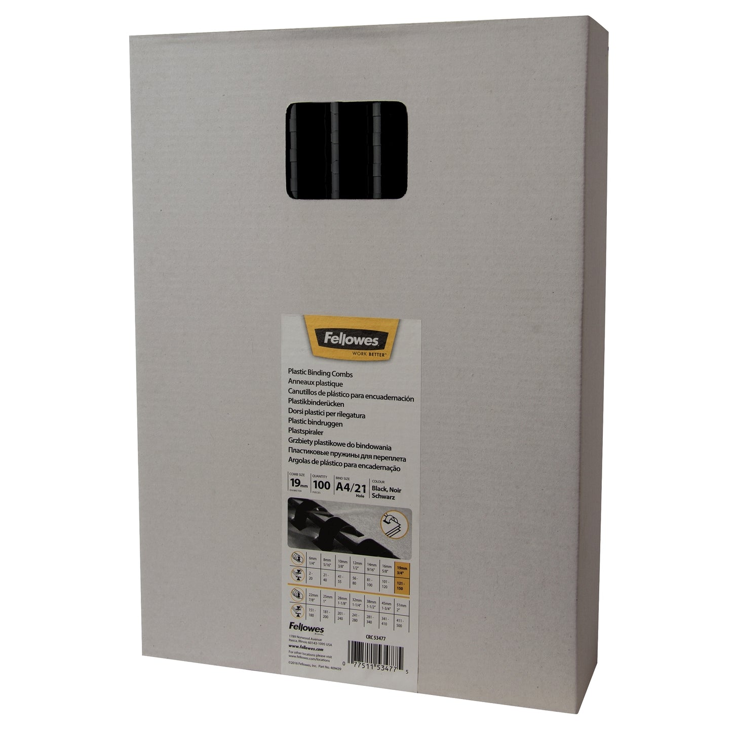 Fellowes - Binderücken 19mm 21 Ringe A4 schwarz