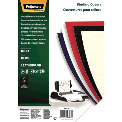Fellowes - leather look endpapers ft A4, 180micron, black, pack of 25 pieces