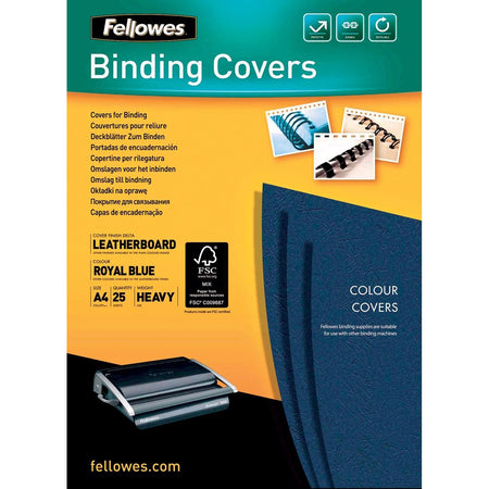Fellowes - Covers, ft A4, cardboard leather look, 250 micron, pack of 25, blue
