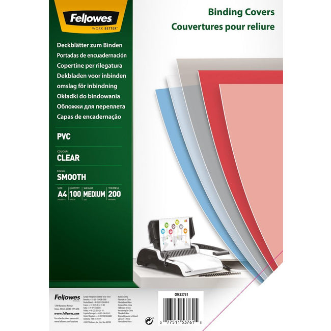 Fellowes -  omslagen, ft A4, PVC, 200 micron, pak van 100 stuks, transparant