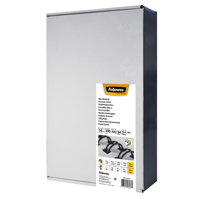 Fellowes - draadruggen, doos van 100 stuks, 14 mm, zilver