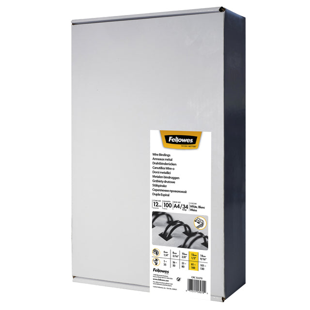 Fellowes - Draadrug 12mm 34-rings A4 wit 100 stuks