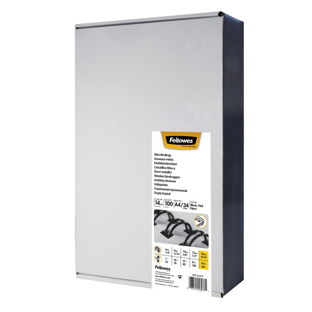 Fellowes - draadruggen, doos van 100 stuks, 14 mm, zwart