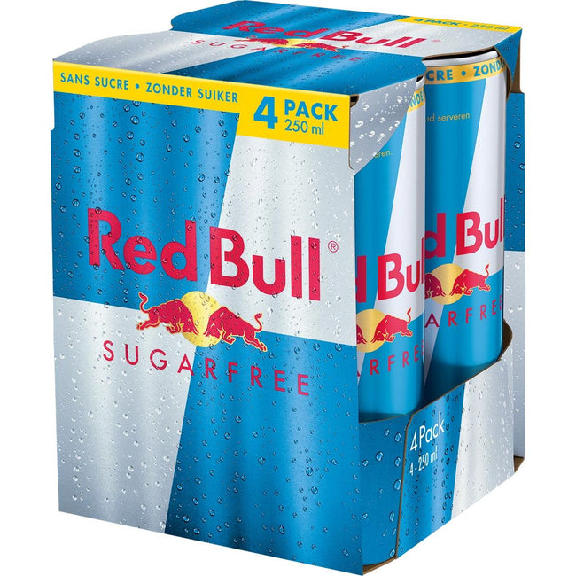 Red Bull - energiedrank, sugarfree, blik van 25 cl, pak van 4 stuks