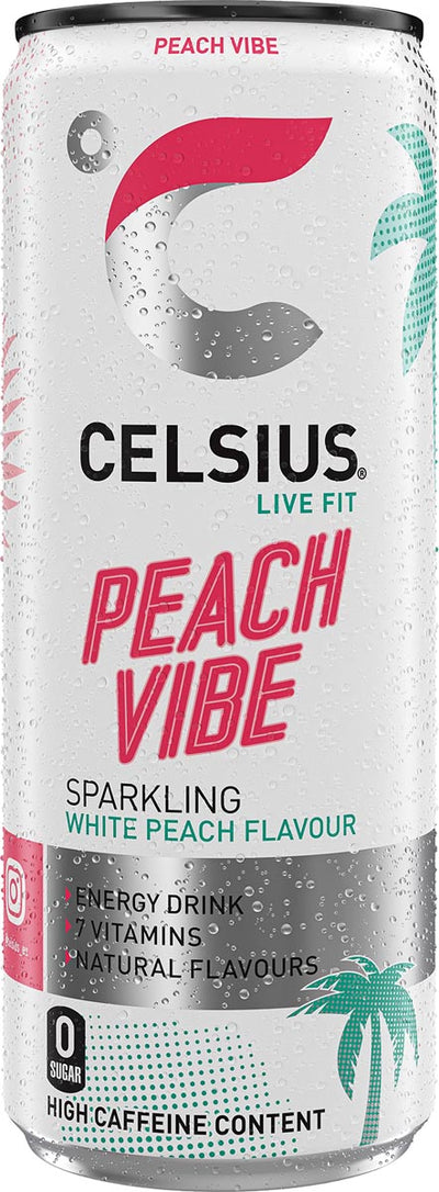 Celsius -   Peach Vibe, blik van 25 cl, pak van 12 stuks