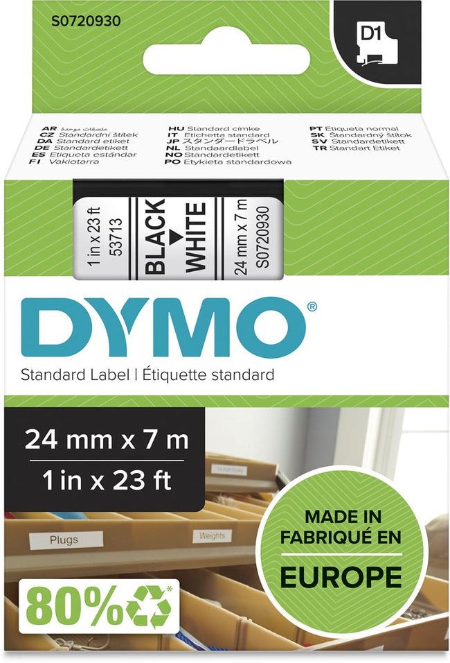 Dymo -  D1 e 24 mm, zwart op wit