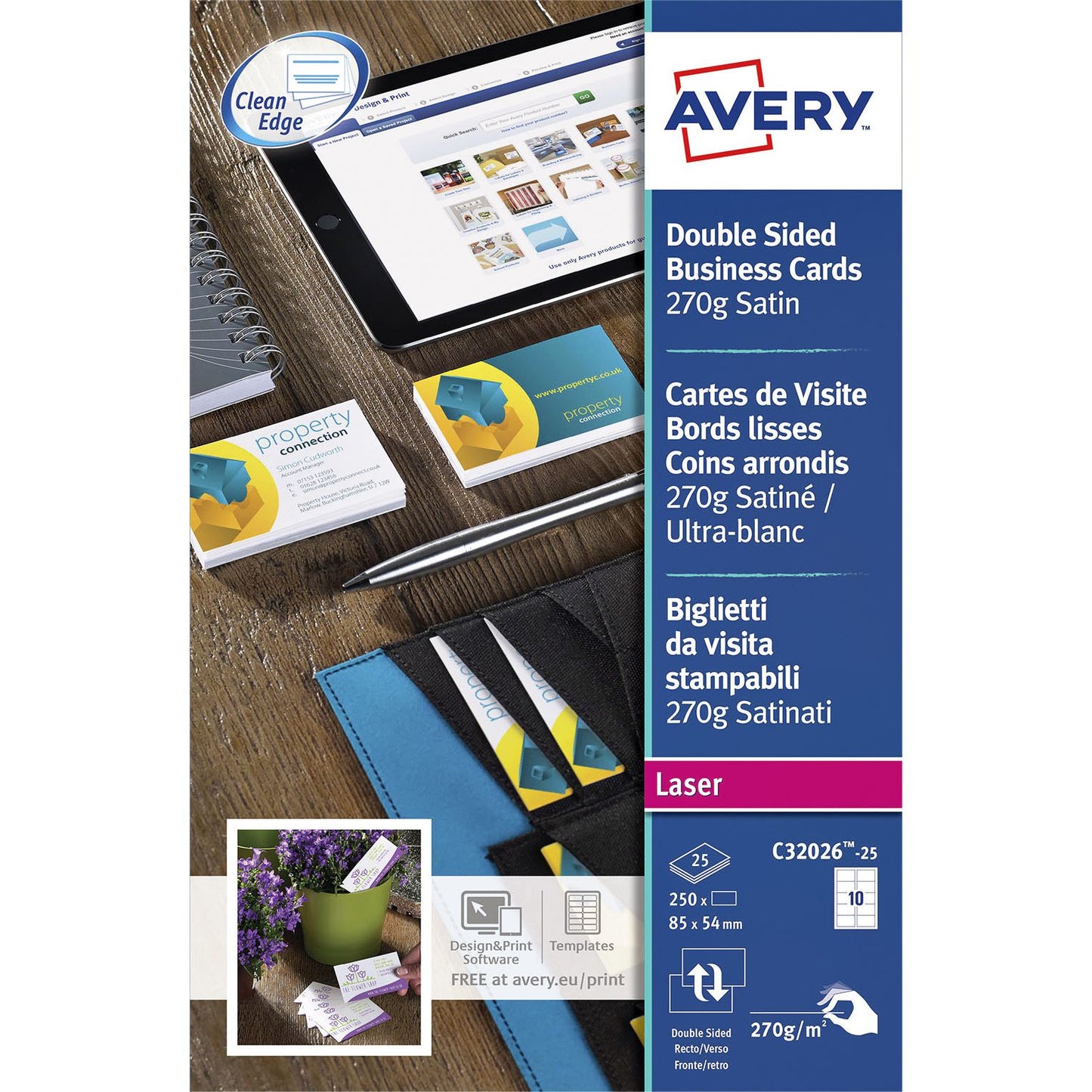 Avery - Tarjeta de visita C32026-25 2 caras 270gr 250 piezas