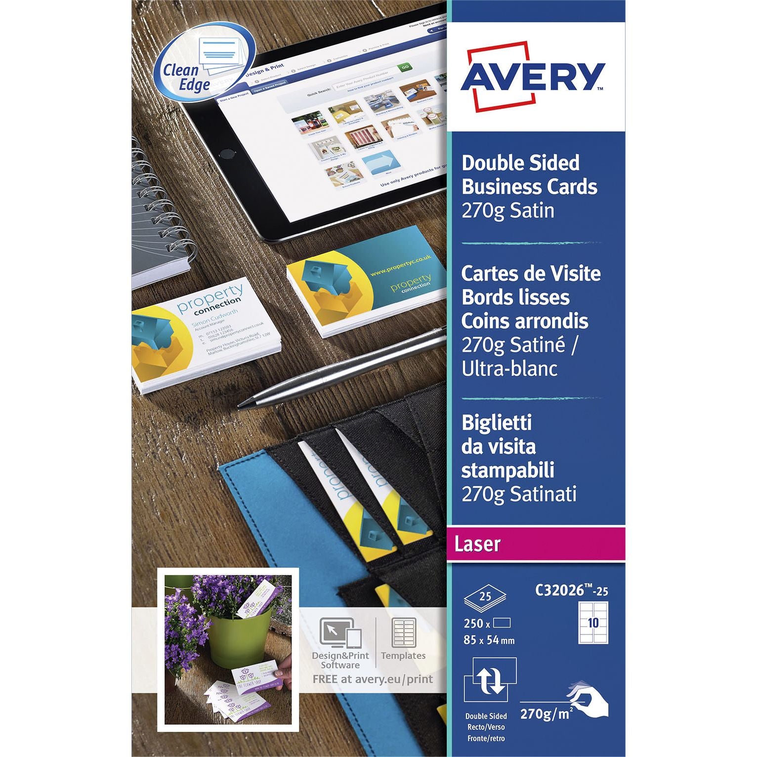 Avery - Visitenkarte C32026-25 2-seitig 270gr 250 Stück