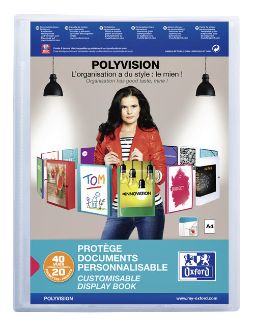 Oxford - OXFORD Polyvision personaliseerbare presentatiealbum, formaat A4, uit PP, 20 tassen, transparant