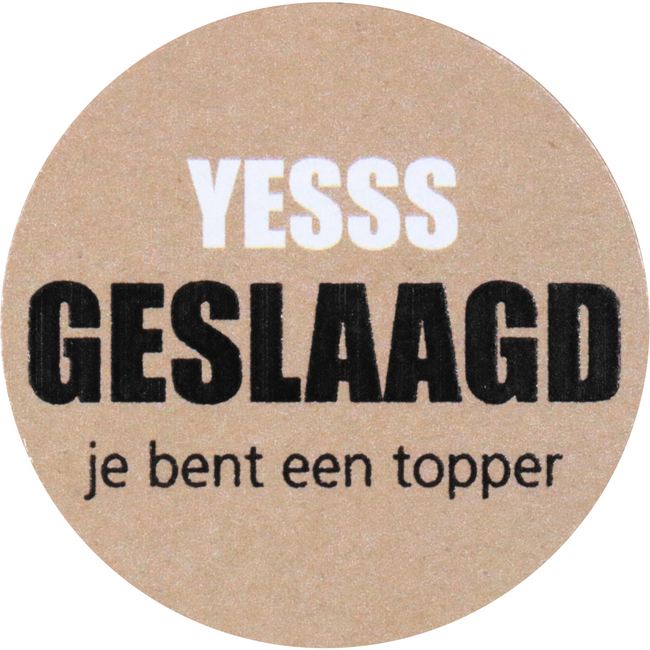 Klika -  Etiket | Cadeauetiket | papier | Yesss geslaagd | je bent een topper | ∅35mm | rol à 500 stuks
